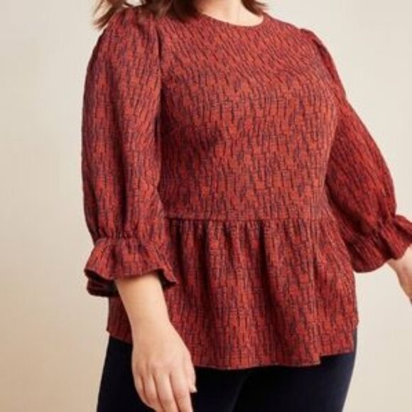 Anthropologie Ro & De Perette Peplum Top Size XL Ruffle Elastic Cuff Minimalist - Picture 1 of 12